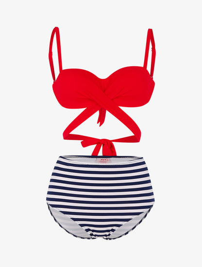 Bikini dépareillé style marinière - rouge - 3