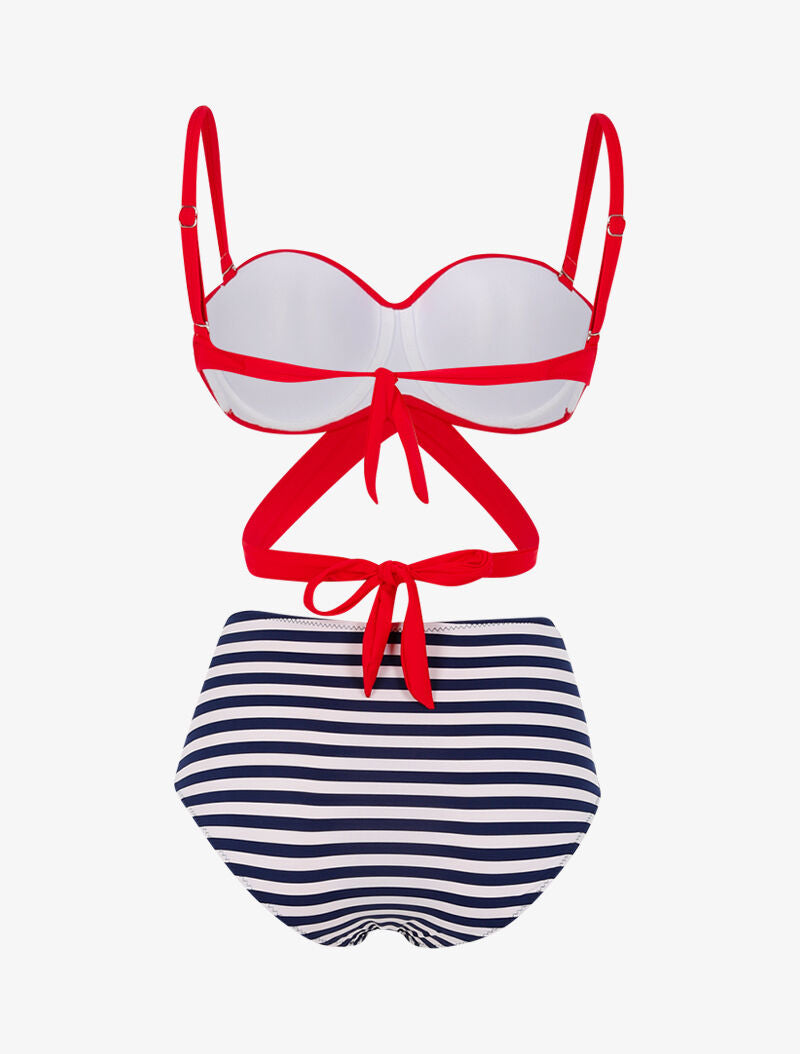 Bikini dépareillé style marinière - rouge - 2