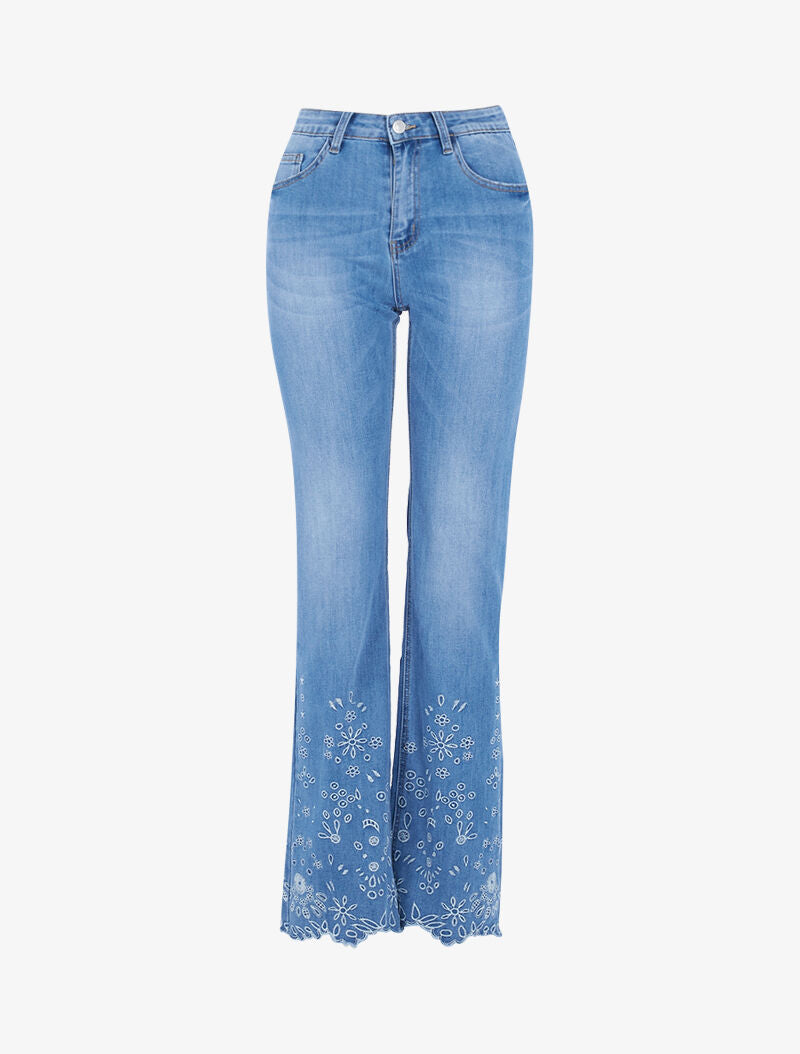 Jean flare bas de jambe brodé - bleu denim - 3