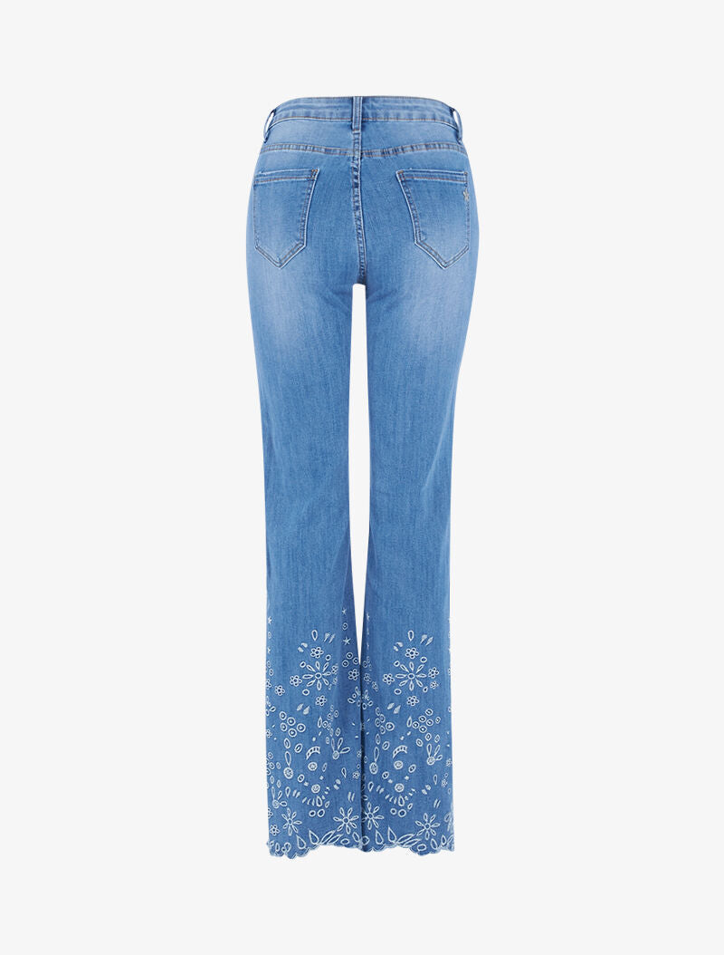 Jean flare bas de jambe brodé - bleu denim - 2