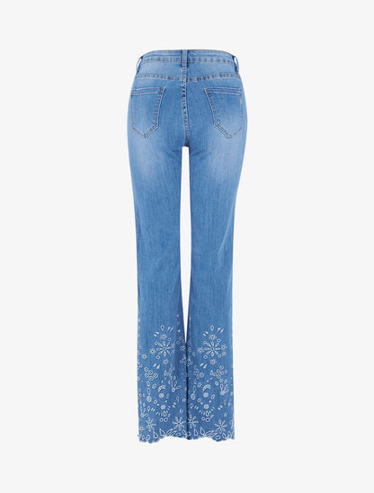 Jean flare bas de jambe brodé - bleu denim - 2