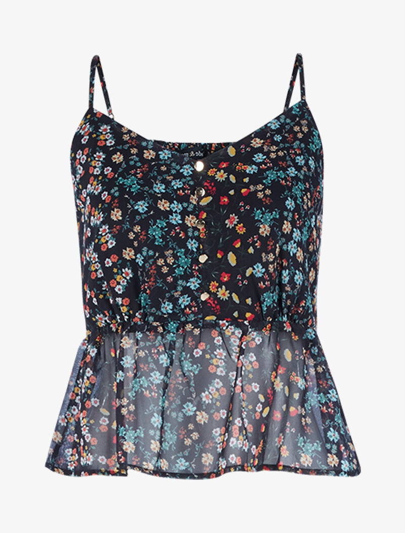 Débardeur court en voile imprimé - noir - 3