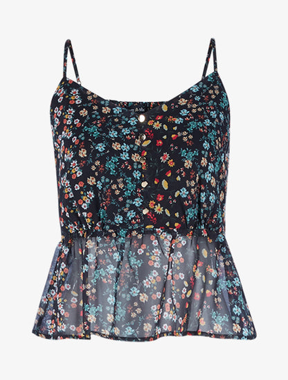 Débardeur court en voile imprimé - noir - 3