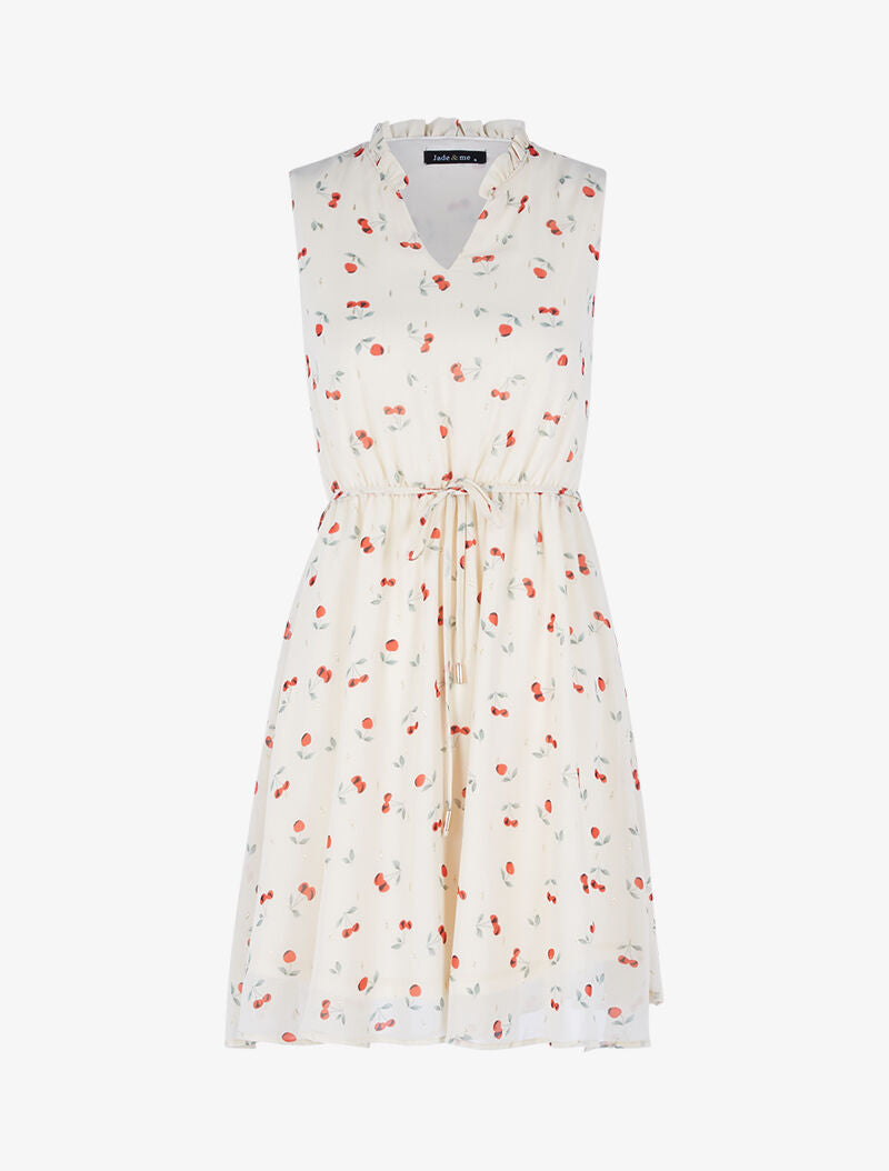 Robe cintrée en voile imprimé cerises - beige - 1