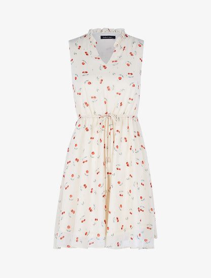 Robe cintrée en voile imprimé cerises - beige - 1