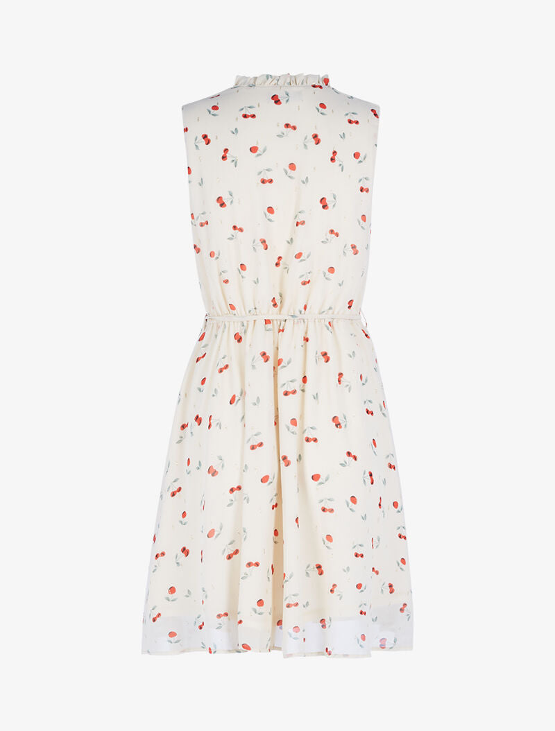 Robe cintrée en voile imprimé cerises - beige - 2