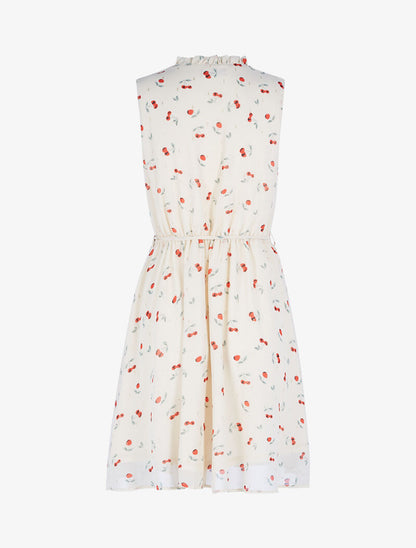 Robe cintrée en voile imprimé cerises - beige - 2