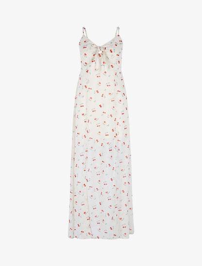 Robe longue fendue en voile imprimé - beige - 1