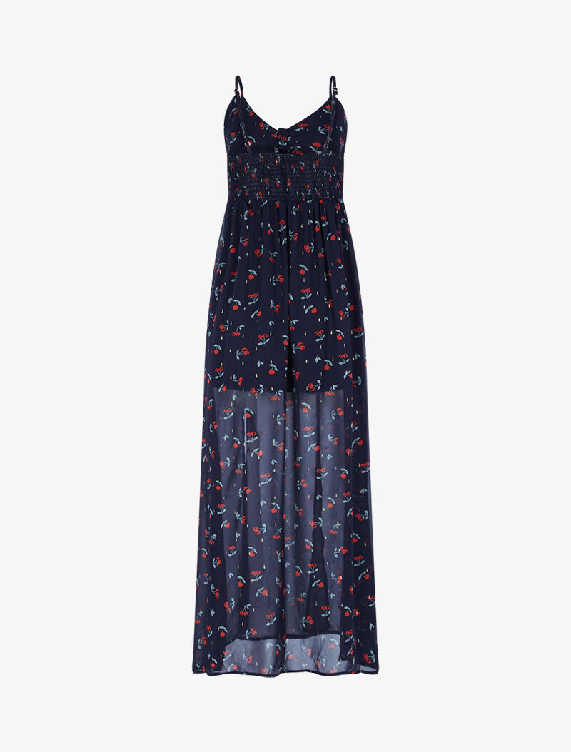 Robe longue fendue en voile imprimé - bleu nuit - 2