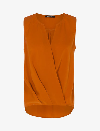 Blouse cache-coeur satiné à dos long - rouille - 1