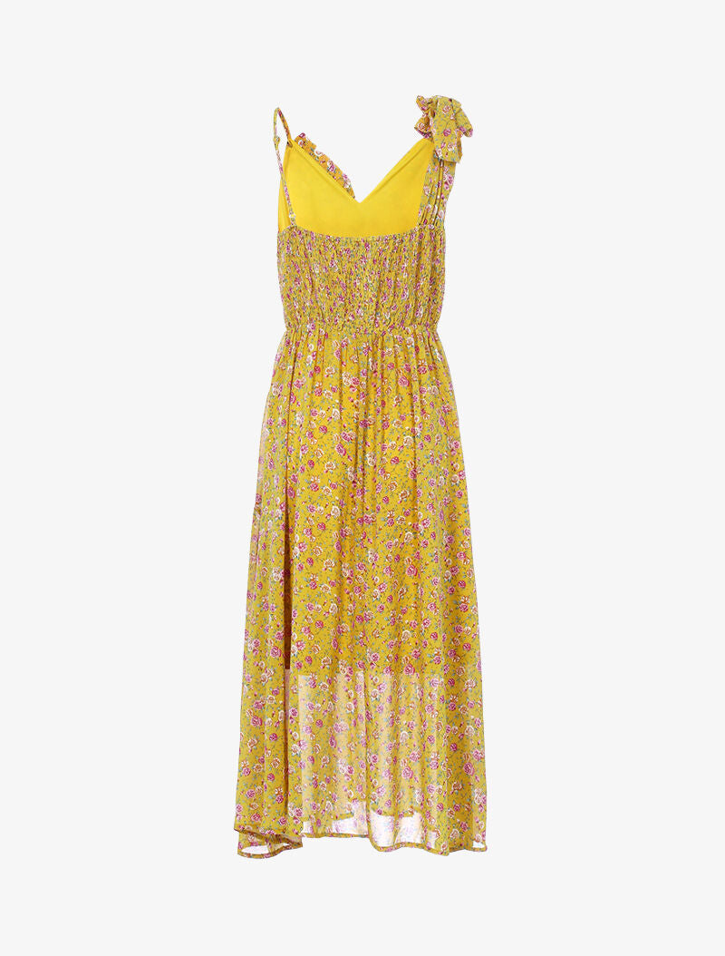 Robe longue à bretelles dépareillées - moutarde - 2