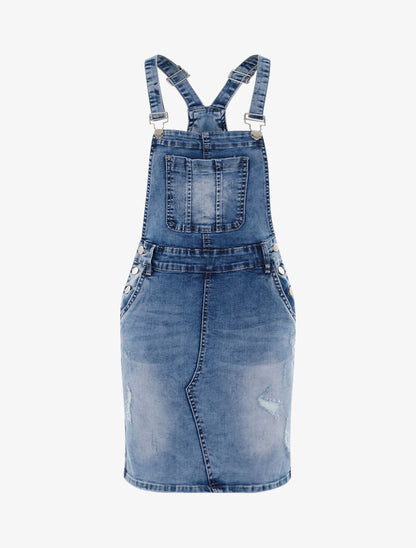 Robe salopette délavée - bleu denim - 1