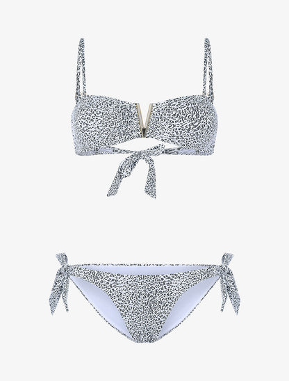 Bikini texturé empiécement V doré - blanc et noir - 3