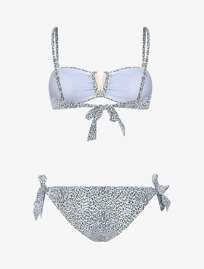 Bikini texturé empiécement V doré - blanc et noir - 2