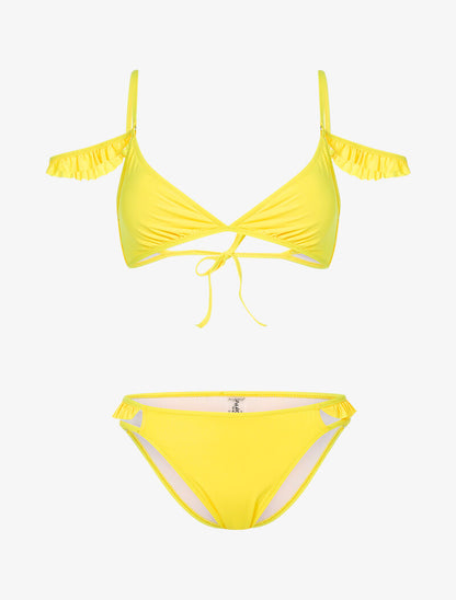 Bikini à double bretelles volantées - jaune - 3
