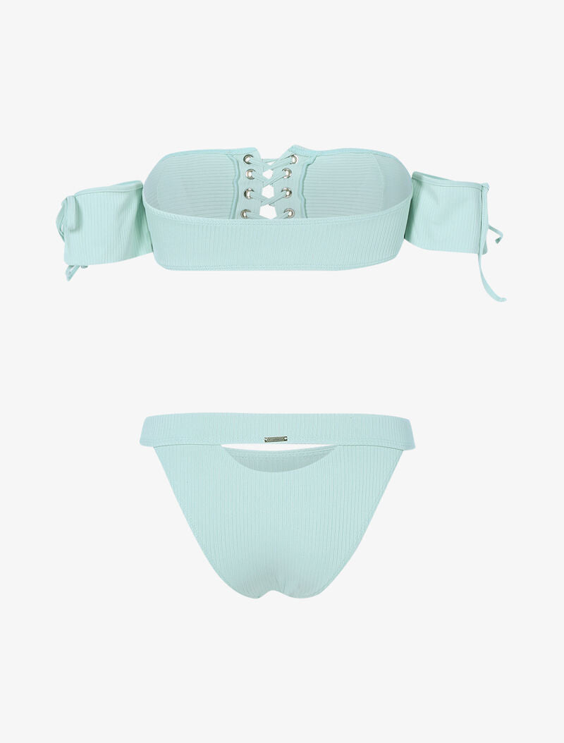 Bikini côtelé à corsage et tanga ajouré - vert d&