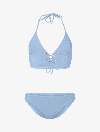 Bikini triangle côtelé à corset - bleu - 3
