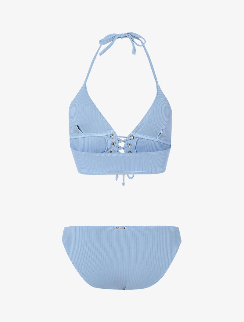 Bikini triangle côtelé à corset - bleu - 2