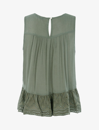 Top à détails style crochet - kaki - 2