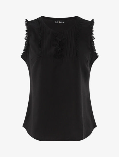 Top à détails plissés et crochet - noir - 3