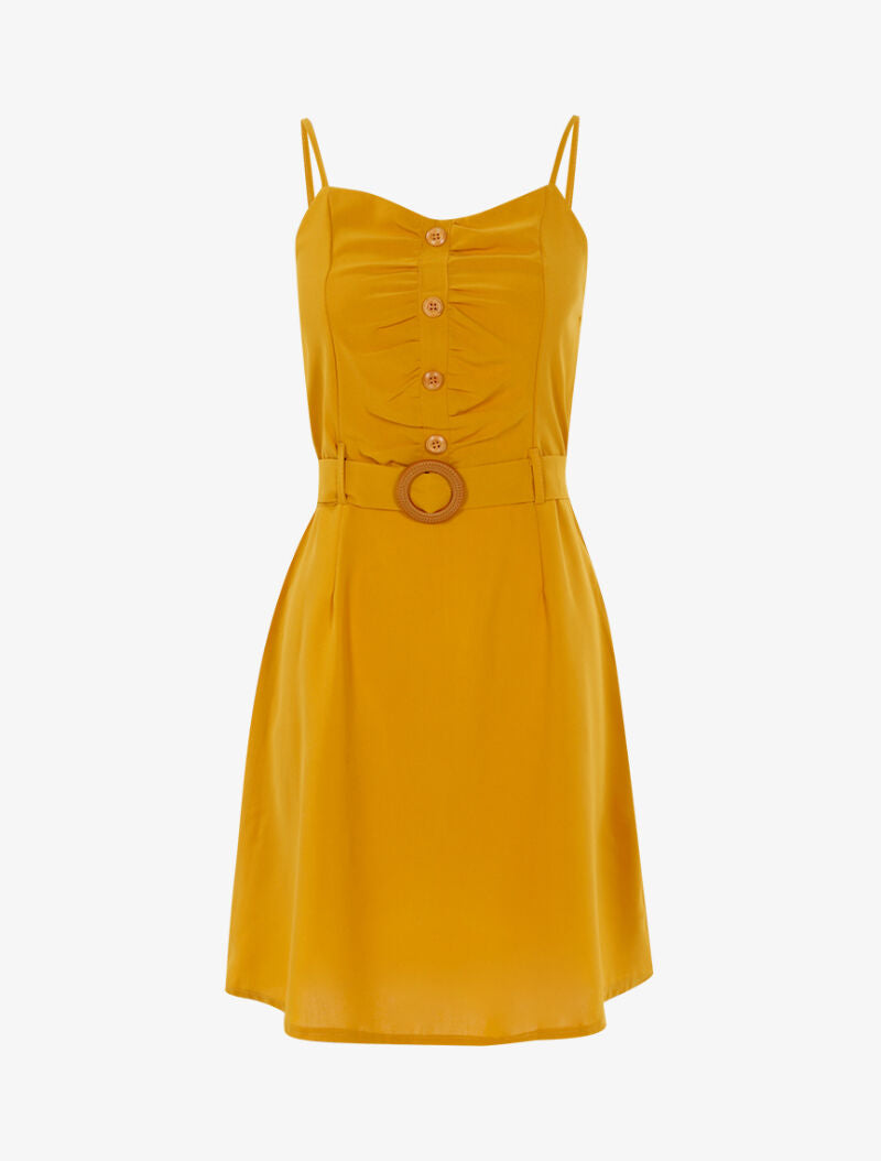 Robe à boutonnière et fronces - jaune - 3