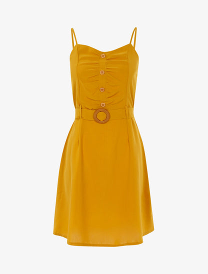 Robe à boutonnière et fronces - jaune - 3