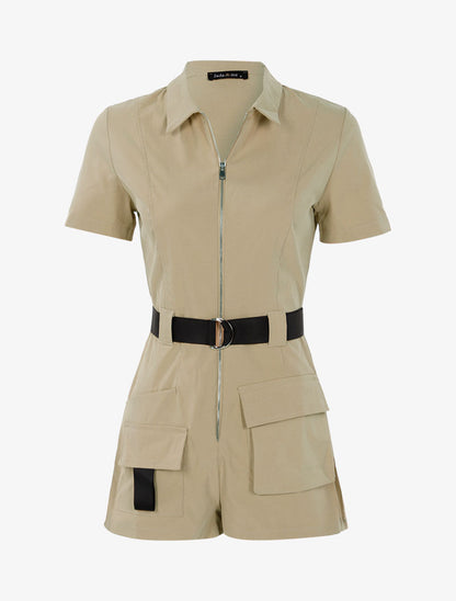 Combishort à détails contrastants - beige - 1