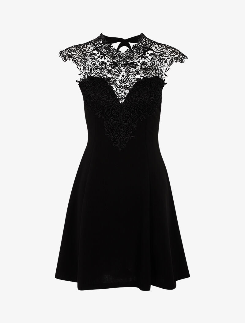 Robe patineuse à plastron dentelle - noir - 1