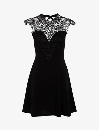 Robe patineuse à plastron dentelle - noir - 1