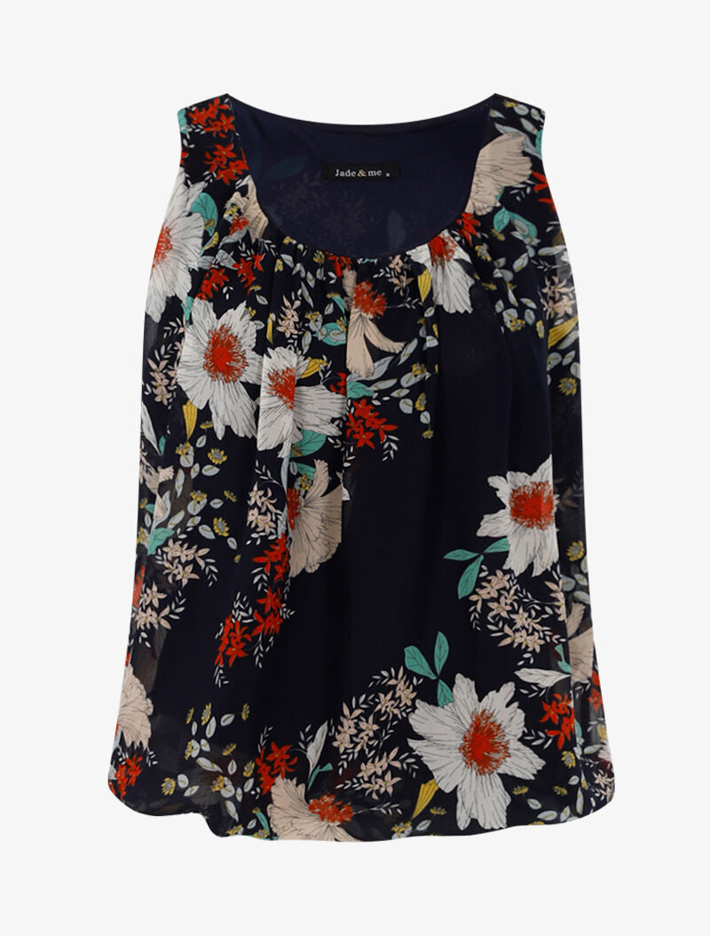 Top boule à imprimé floral - marine - 3