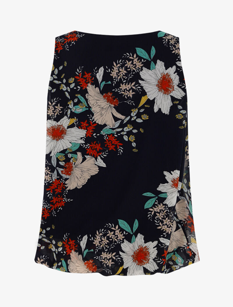 Top boule à imprimé floral - marine - 2