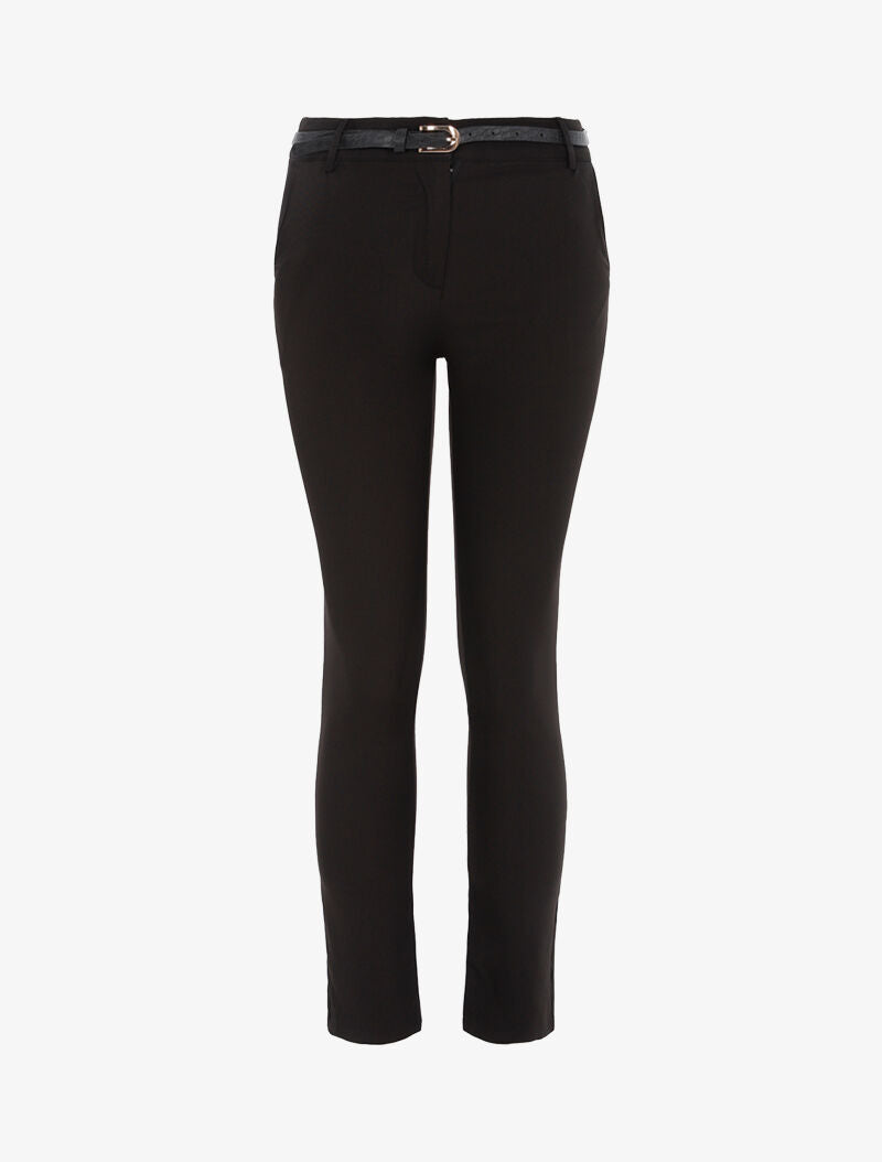 Pantalon uni ceinturé - noir - 1