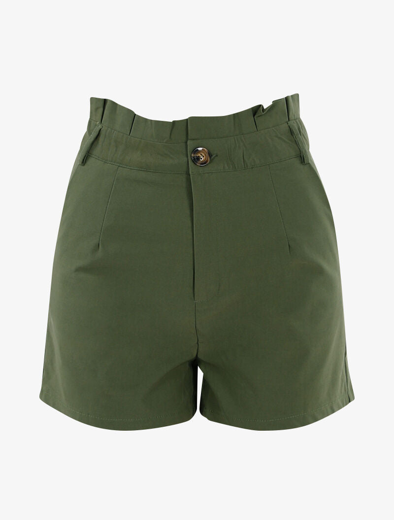 Short uni à taille volantée - kaki - 3