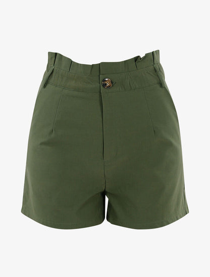 Short uni à taille volantée - kaki - 3