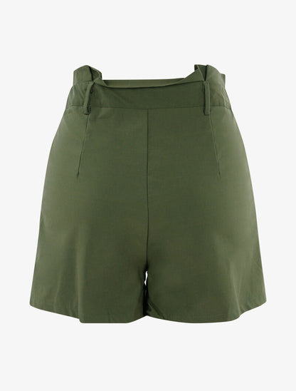 Short uni à taille volantée - kaki - 2