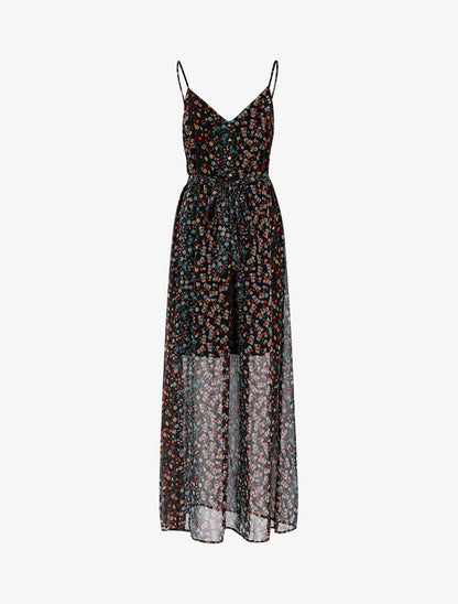 Robe longue à imprimé floral - noir - 3