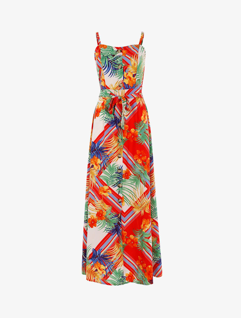 Robe à imprimé feuillages et fleurs - ecru - 1