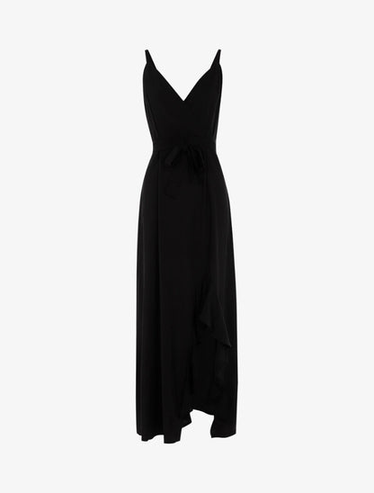 Robe longue à bord fendu volanté - noir - 3