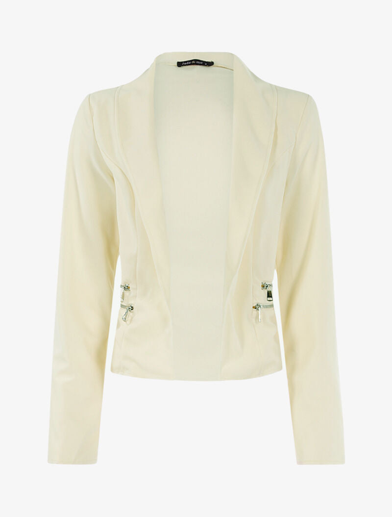 Veste ouverte à détails zippés - beige - 1