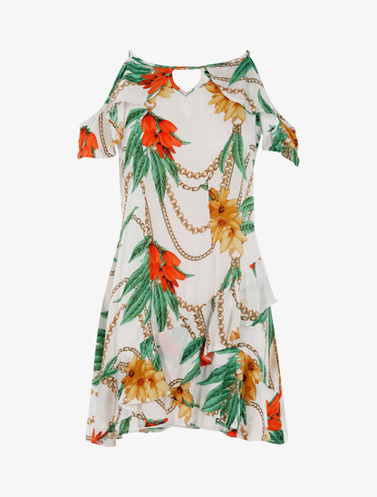 Robe légère à imprimé floral et chaînes - blanc - 1