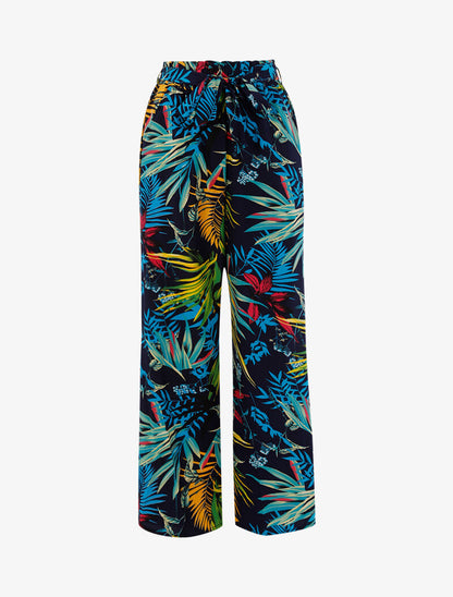 Pantalon à imprimé tropical - marine/jaune - 1