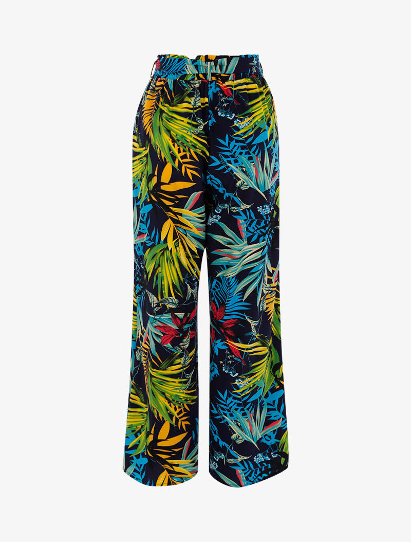 Pantalon à imprimé tropical - marine/jaune - 2