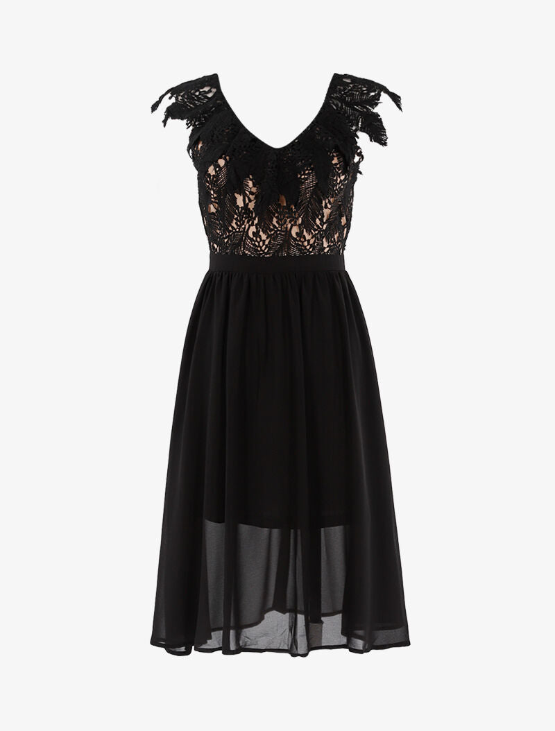 Robe longue à buste en crochet - beige rosé/noir - 1