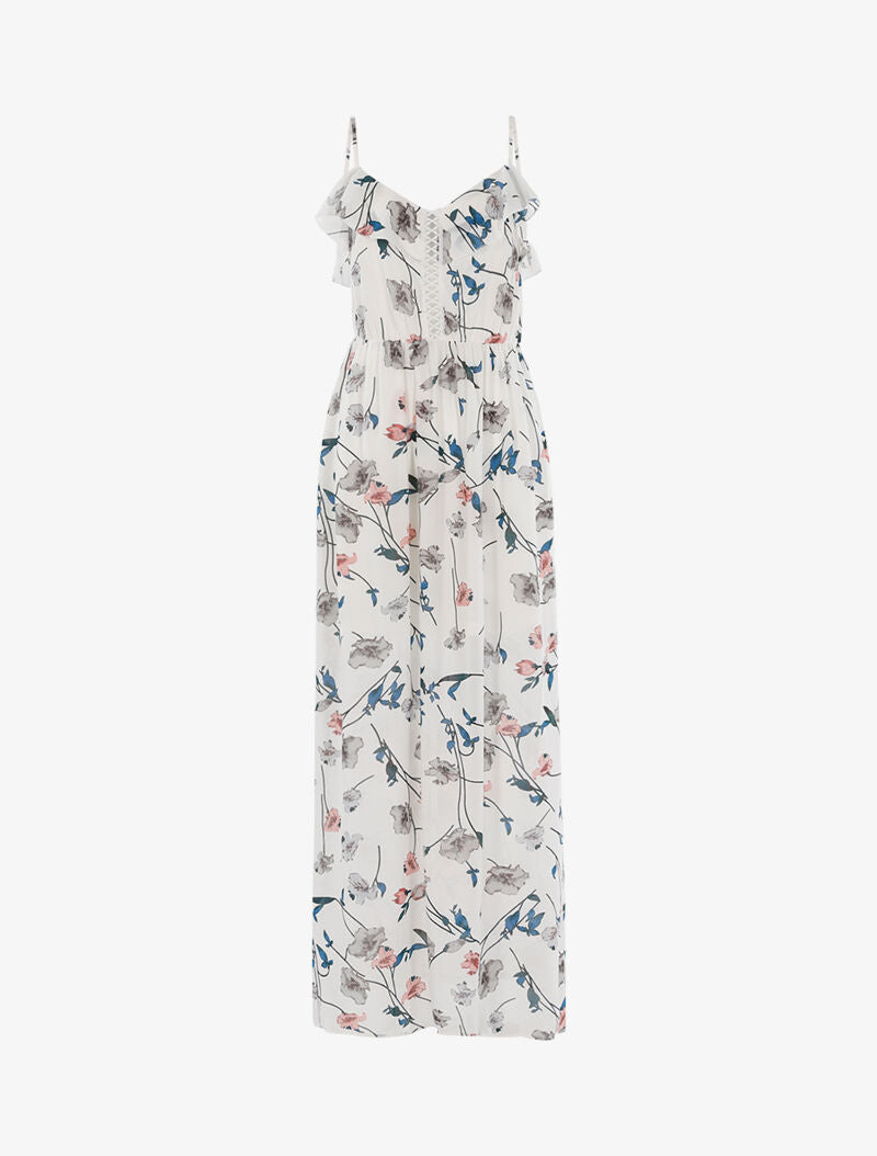 Robe longue à imprimé floral - ecru - 1