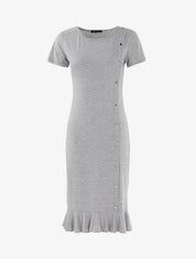 Robe à boutonnière et bord volanté - gris clair - 1