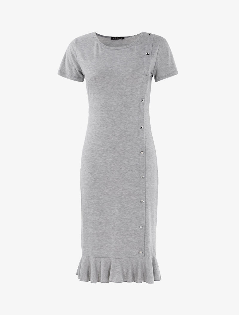 Robe à boutonnière et bord volanté - gris clair - 1