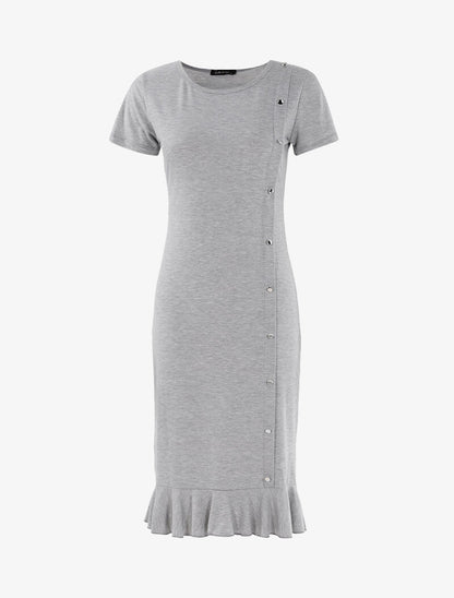 Robe à boutonnière et bord volanté - gris clair - 1