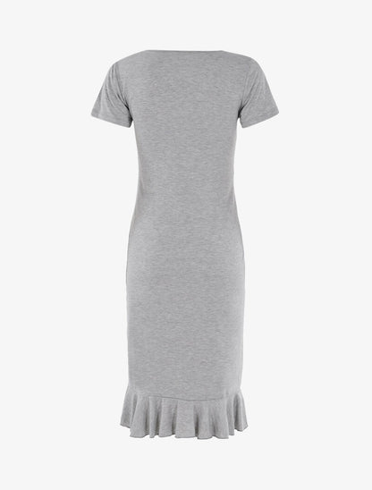 Robe à boutonnière et bord volanté - gris clair - 2