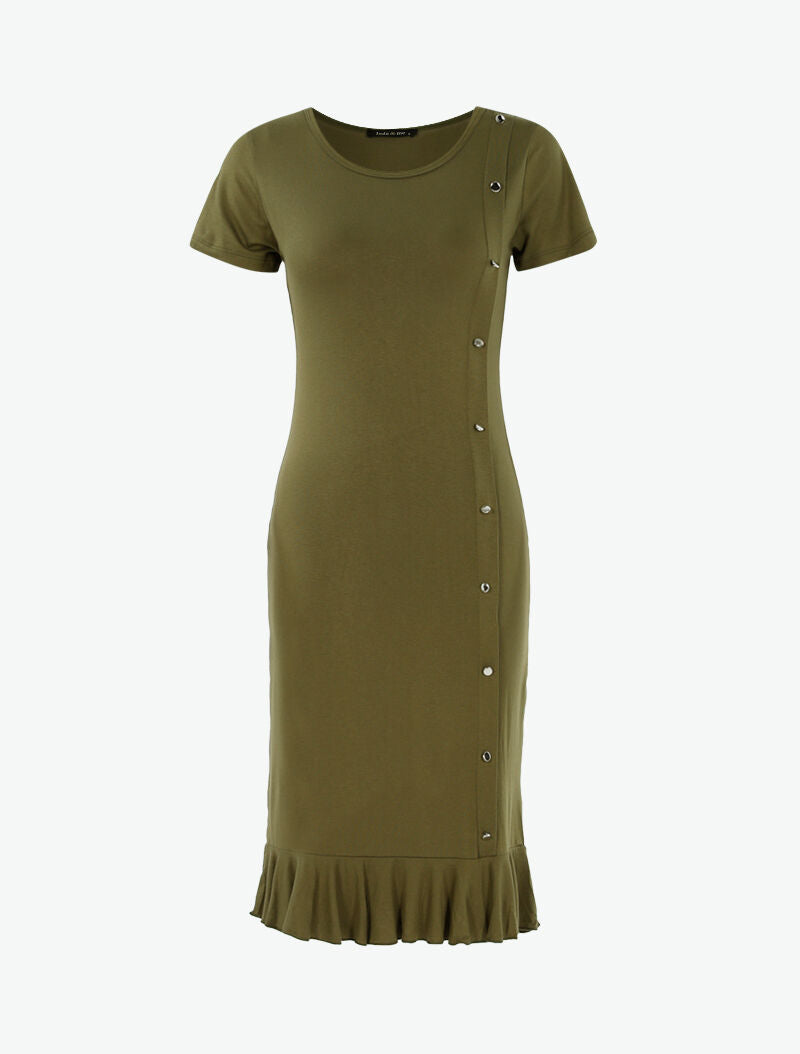 Robe à boutonnière et bord volanté - kaki - 2