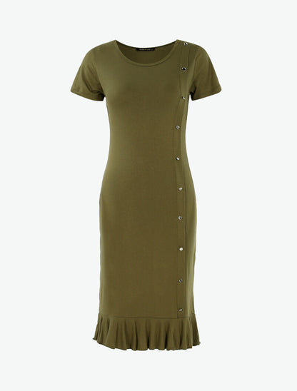 Robe à boutonnière et bord volanté - kaki - 2